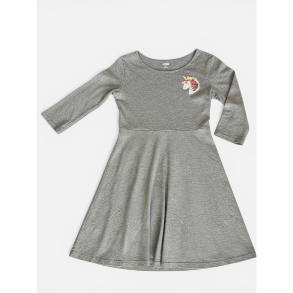 Old Navy Other - Old Navy Girls Gray Sequin Unicorn Skater Dress 3/4 Sleeve Size M 8
